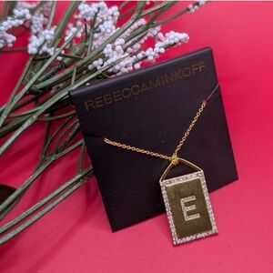 Rebecca Minkoff Gold Initial E Pendant Necklace w/ Cubic Zirconia Crystals NWT